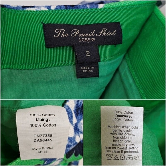 J Crew Basketweave Pencil Skirt Colorful Green Blue Floral Pattern Cotton Size 2 - Picture 6 of 8